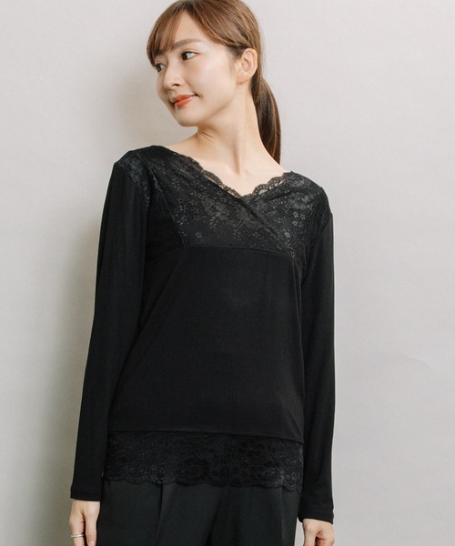 ELVENCE DEUX(エルベンスドゥ)の「テレコレースツカイVネック(Tシャツ/カットソー・レディース・ブラック/ベージュ/オフホワイト・MEDIUM/LARGE)」の22枚目の写真
