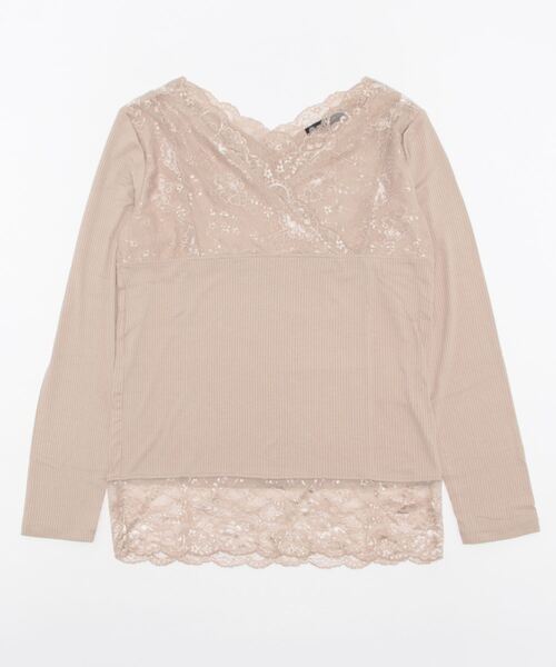 ELVENCE DEUX(エルベンスドゥ)の「テレコレースツカイVネック(Tシャツ/カットソー・レディース・ブラック/ベージュ/オフホワイト・MEDIUM/LARGE)」の14枚目の写真