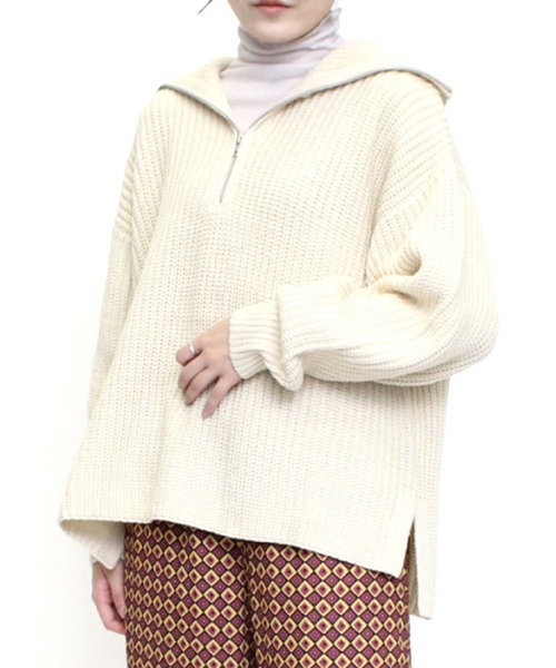 STYLEBLOCK(スタイルブロック)の「バルキーハーフジップニットプルオーバー(ニット/セーター・レディース・レッド系その他/ライム/グレイッシュベージュ/アイボリー/ブラック・M)」の2枚目の写真