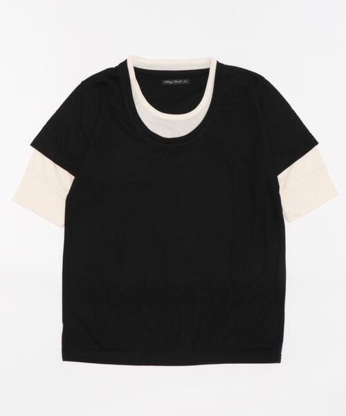 Bling Leads（ブリングリーズ）の「★Bl★5分袖フェイクカットソー 無地（Tシャツ/カットソー・レディース・ブラック/キャメル・MEDIUM/LARGE）」の2枚目の写真