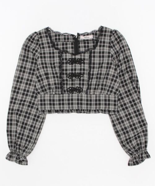 Ank Rouge(アンクルージュ)の「チャイナチェックTOPS(シャツ/ブラウス・レディース・ブルー/ブラック/ベージュ・M)」の4枚目の写真