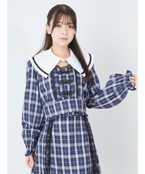Ank Rouge(アンクルージュ)の「チャイナチェックTOPS(シャツ/ブラウス・レディース・ブルー/ブラック/ベージュ・M)」の19枚目の写真