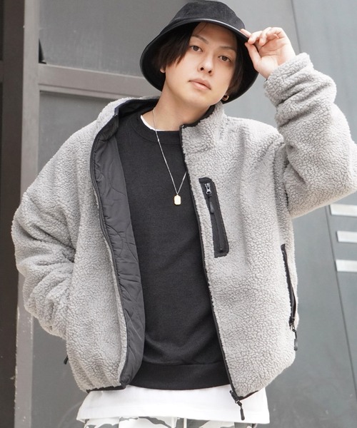1111clothing(ワンフォークロージング)の「シープボア リバーシブル ビッグジャケット / ボア ブルゾン ジャケット アウター オーバーサイズ(ブルゾン・メンズ・ベージュ/ブラック×ホワイト/ブラック/グレー/アイボリー・M/L/XL)」の17枚目の写真