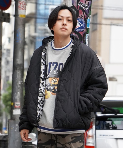 1111clothing(ワンフォークロージング)の「シープボア リバーシブル ビッグジャケット / ボア ブルゾン ジャケット アウター オーバーサイズ(ブルゾン・メンズ・ベージュ/ブラック×ホワイト/ブラック/グレー/アイボリー・M/L/XL)」の21枚目の写真
