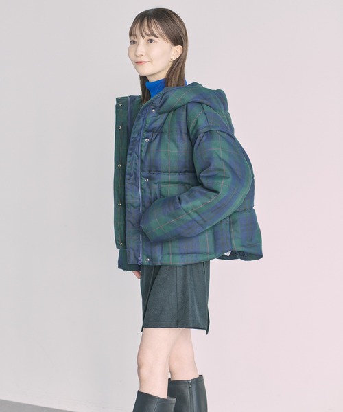 earth music&ecology(アースミュージックアンドエコロジー)の「チェック中綿ジャケット(ダウンジャケット/コート・レディース・カーキ/グリーン・FREE)」の9枚目の写真