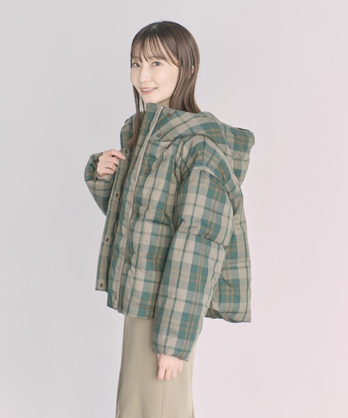 earth music&ecology(アースミュージックアンドエコロジー)の「チェック中綿ジャケット(ダウンジャケット/コート・レディース・カーキ/グリーン・FREE)」の4枚目の写真