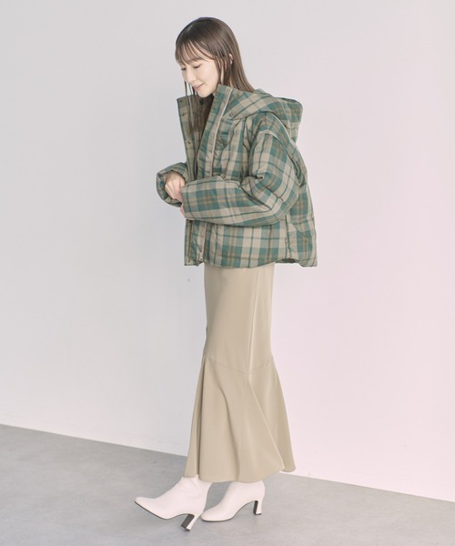 earth music&ecology(アースミュージックアンドエコロジー)の「チェック中綿ジャケット(ダウンジャケット/コート・レディース・カーキ/グリーン・FREE)」の6枚目の写真