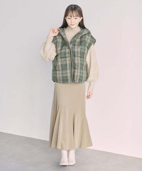 earth music&ecology(アースミュージックアンドエコロジー)の「チェック中綿ジャケット(ダウンジャケット/コート・レディース・カーキ/グリーン・FREE)」の7枚目の写真