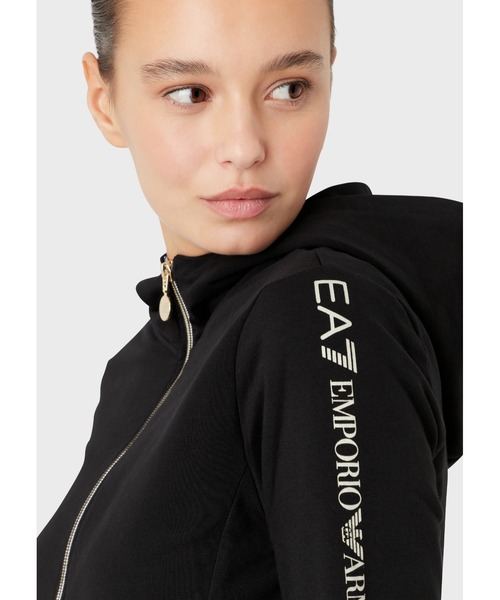 EMPORIO ARMANI EA7（エンポリオアルマーニイーエーセブン）の「【エンポリオ アルマーニ EA7】Shiny フード付きスウェットシャツ ストレッチコットン製（スウェット・レディース・ブラック系その他・LARGE/MEDIUM/SMALL/X-SMALL）」の3枚目の写真