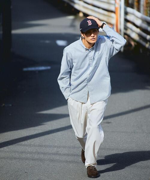green label relaxing(グリーンレーベルリラクシング)の「TRカルゼ 2プリーツ テーパード パンツ -ストレッチ-(その他パンツ・メンズ・ネイビー/オフホワイト・S/M/L)」の3枚目の写真