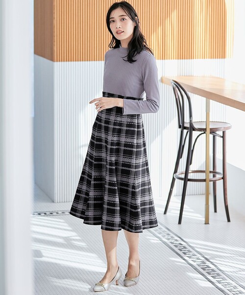 ANY SIS(エニィスィス)の「【洗える】チェックジャガードコンビ ワンピース(ワンピース・レディース・ライラック系3/ブラック系3・2/3/1)」の11枚目の写真