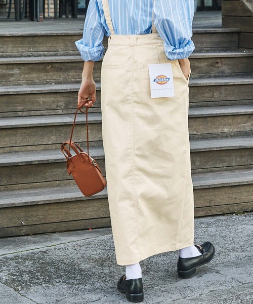 Dickies(ディッキーズ)の「Dickies/ディッキーズ ストレッチツイルサスペンダー付きロングスカート(スカート・レディース・ブラック/ネイビー/ベージュ/ストライプ/ベージュ系/パープル/グリーン・M/L)」の15枚目の写真