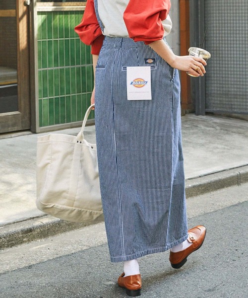 Dickies(ディッキーズ)の「Dickies/ディッキーズ ストレッチツイルサスペンダー付きロングスカート(スカート・レディース・ブラック/ネイビー/ベージュ/ストライプ/ベージュ系/パープル/グリーン・M/L)」の11枚目の写真