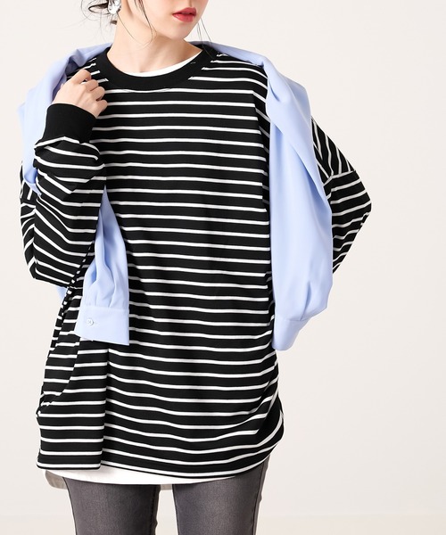 CHAN ME（チャンミ）の「ビッグシルエットボーダープルオーバー（Tシャツ/カットソー・レディース・ホワイト×ブラック/ブラック×ホワイト・MEDIUM/LARGE/X-LARGE）」の2枚目の写真