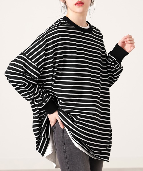 CHAN ME（チャンミ）の「ビッグシルエットボーダープルオーバー（Tシャツ/カットソー・レディース・ホワイト×ブラック/ブラック×ホワイト・MEDIUM/LARGE/X-LARGE）」の3枚目の写真