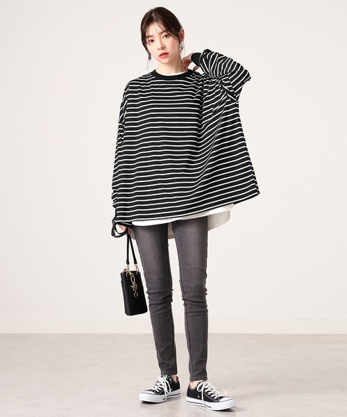 CHAN ME（チャンミ）の「ビッグシルエットボーダープルオーバー（Tシャツ/カットソー・レディース・ホワイト×ブラック/ブラック×ホワイト・MEDIUM/LARGE/X-LARGE）」の7枚目の写真