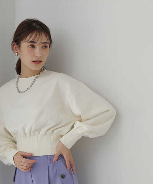 NATURAL BEAUTY BASIC（ナチュラルビューティーベーシック）の「クロップド丈裏毛プルオーバー（スウェット・レディース・ピンク/ラベンダー/オフホワイト・FREE）」の22枚目の写真