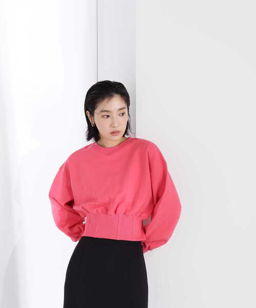 NATURAL BEAUTY BASIC（ナチュラルビューティーベーシック）の「クロップド丈裏毛プルオーバー（スウェット・レディース・ピンク/ラベンダー/オフホワイト・FREE）」の6枚目の写真