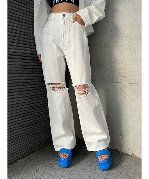 ENVYM（アンビー）の「ダメージCOLORPT（その他パンツ・レディース・ピンク/ホワイト/ブラック・SMALL/MEDIUM）」の2枚目の写真