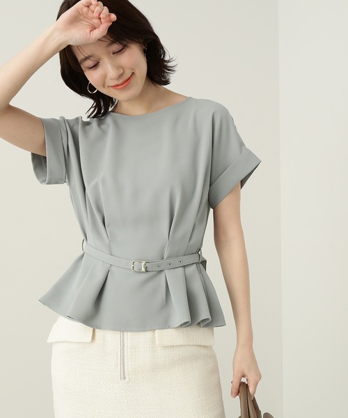 【WEB限定】◆ボートネックペプラム半袖ブラウス