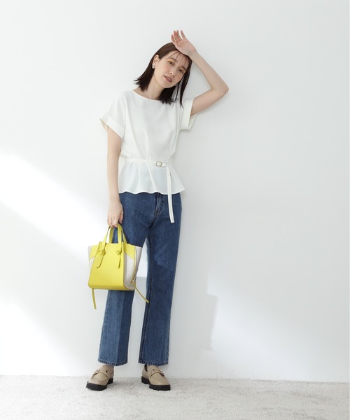 【WEB限定】◆ボートネックペプラム半袖ブラウス