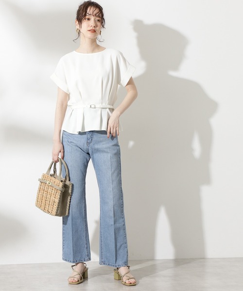 【WEB限定】◆ボートネックペプラム半袖ブラウス