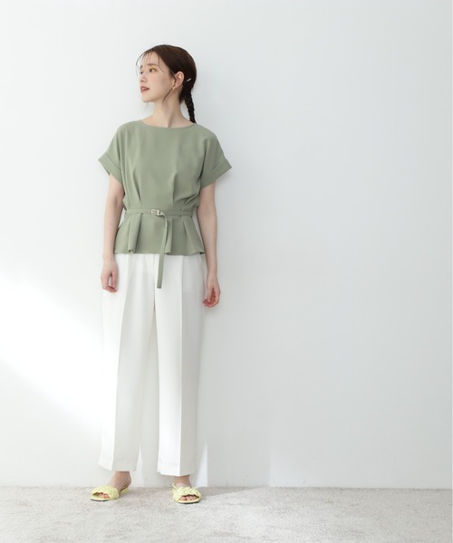 【WEB限定】◆ボートネックペプラム半袖ブラウス