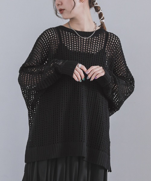 n'OrLABEL（ノアールレーベル）の「【廃盤】『前後2wayメッシュドルマンニット』（ニット/セーター・レディース・オレンジ/ネイビー/ライトグリーン/ナチュラル/ブラック・FREE）」の2枚目の写真