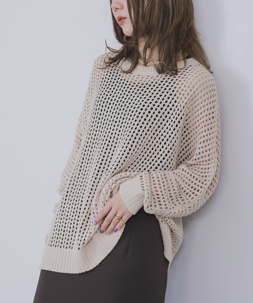 n'OrLABEL（ノアールレーベル）の「【廃盤】『前後2wayメッシュドルマンニット』（ニット/セーター・レディース・オレンジ/ネイビー/ライトグリーン/ナチュラル/ブラック・FREE）」の7枚目の写真