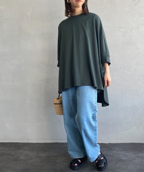 mizuiroind（ミズイロインド）の「[mizuiro ind/ミズイロインド] ワイドシルエット コクーンTシャツ（Tシャツ/カットソー・レディース・ブラック/オフホワイト/グリーン・F）」の3枚目の写真