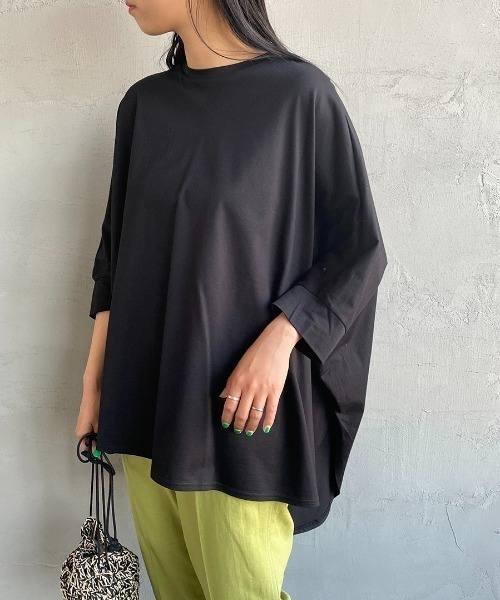 mizuiroind（ミズイロインド）の「[mizuiro ind/ミズイロインド] ワイドシルエット コクーンTシャツ（Tシャツ/カットソー・レディース・ブラック/オフホワイト/グリーン・F）」の8枚目の写真