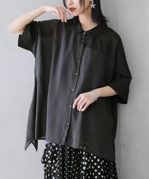 osharewalker（オシャレウォーカー）の「【廃盤】『異素材シアーアシメシャツ』（シャツ/ブラウス・レディース・ブラック・FREE）」の8枚目の写真