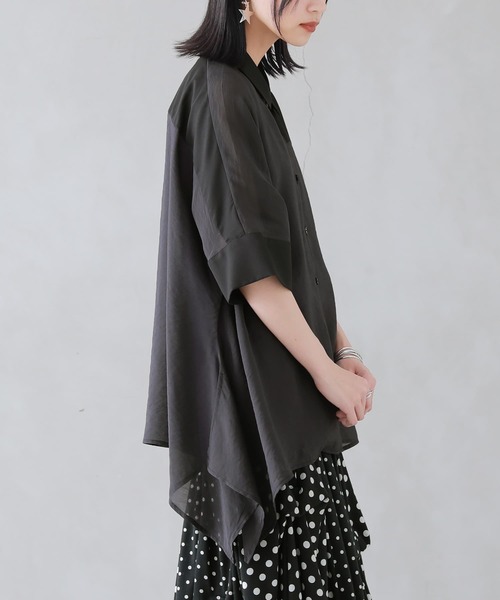 osharewalker（オシャレウォーカー）の「【廃盤】『異素材シアーアシメシャツ』（シャツ/ブラウス・レディース・ブラック・FREE）」の19枚目の写真