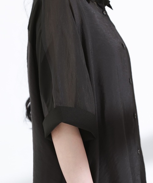 osharewalker（オシャレウォーカー）の「【廃盤】『異素材シアーアシメシャツ』（シャツ/ブラウス・レディース・ブラック・FREE）」の6枚目の写真