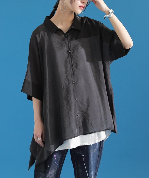 osharewalker（オシャレウォーカー）の「【廃盤】『異素材シアーアシメシャツ』（シャツ/ブラウス・レディース・ブラック・FREE）」の14枚目の写真