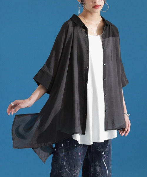 osharewalker（オシャレウォーカー）の「【廃盤】『異素材シアーアシメシャツ』（シャツ/ブラウス・レディース・ブラック・FREE）」の18枚目の写真