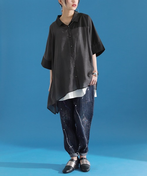 osharewalker（オシャレウォーカー）の「【廃盤】『異素材シアーアシメシャツ』（シャツ/ブラウス・レディース・ブラック・FREE）」の11枚目の写真