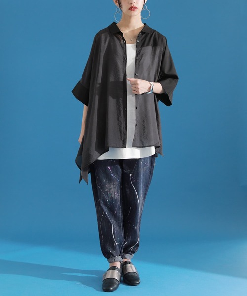 osharewalker（オシャレウォーカー）の「【廃盤】『異素材シアーアシメシャツ』（シャツ/ブラウス・レディース・ブラック・FREE）」の21枚目の写真