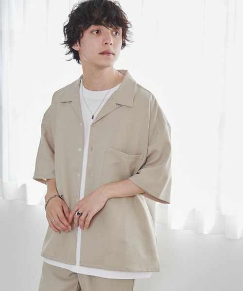 WEGO（ウィゴー）の「WEGO/【セットアップ対応】リネンライク オープンカラーBIGシャツ（シャツ/ブラウス・メンズ・スミクロ/ベージュ・MEDIUM/LARGE）」の6枚目の写真