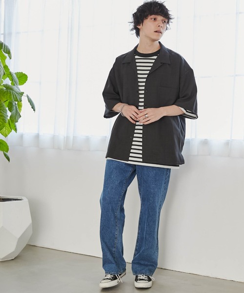 WEGO（ウィゴー）の「WEGO/【セットアップ対応】リネンライク オープンカラーBIGシャツ（シャツ/ブラウス・メンズ・スミクロ/ベージュ・MEDIUM/LARGE）」の5枚目の写真