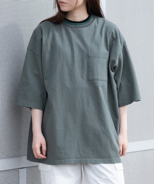 JOHN'S CLOSET(ジョンズクローゼット)の「【h】〔Goodwear〕USAコットン ラインリブ ポケット付き S/S SUPER BIG TEE(Tシャツ/カットソー・メンズ・杢グレー/ホワイト/ブラック/イエロー/カーキ/ネイビー・LARGE/X-LARGE/MEDIUM)」の4枚目の写真