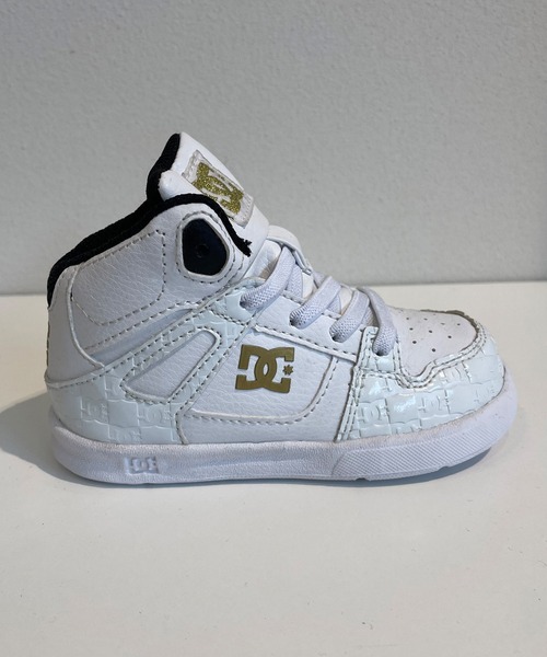 DC（ディーシー）の「DC/ディーシー キッズ スニーカー Ts PURE HIGH-TOP SE UL SNトドラーズ ピュア ハイトップ エスイー ユーエル エスエヌ  ゴムひも 軽量 DT234602（スニーカー・キッズ・ホワイト×ゴールド/ブルー系その他・13.0cm/14.0cm/16.0cm/15.0cm/12.0cm）」の2枚目の写真