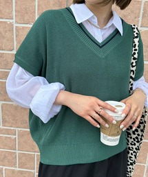 hunch 麻タッチ 片畦　ライン入りベスト