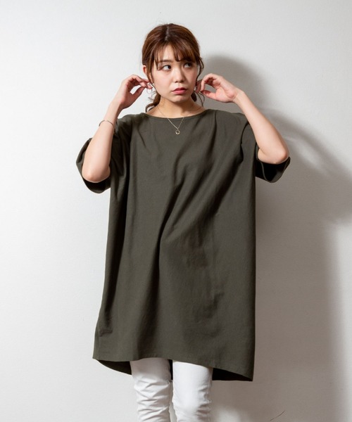 atONE(アットワン)の「atONE 5分袖アシメプルオーバー(Tシャツ/カットソー・レディース・カーキ/ブラック/チャコールグレー/ホワイト/ライトブラウン・M-L/4L~5L/LL~3L)」の10枚目の写真
