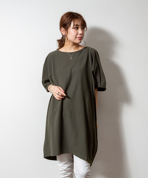 atONE(アットワン)の「atONE 5分袖アシメプルオーバー(Tシャツ/カットソー・レディース・カーキ/ブラック/チャコールグレー/ホワイト/ライトブラウン・M-L/4L~5L/LL~3L)」の11枚目の写真