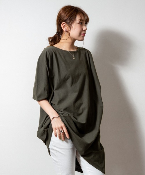 atONE(アットワン)の「atONE 5分袖アシメプルオーバー(Tシャツ/カットソー・レディース・カーキ/ブラック/チャコールグレー/ホワイト/ライトブラウン・M-L/4L~5L/LL~3L)」の14枚目の写真