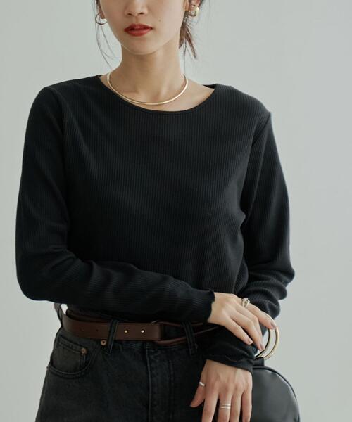 coen（コーエン）の「メローリブクルーネックロンT（Tシャツ/カットソー・レディース・ブラック/ホワイト/モカ/コバルトブルー/その他1/ナチュラル・M/L）」の3枚目の写真