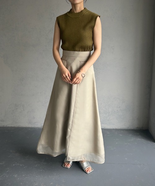 &g'aime（アンジェム）の「【&g’aime】パイピングシアーロングスカート（スカート・レディース・グレイッシュベージュ/ブラック・FREE）」の19枚目の写真