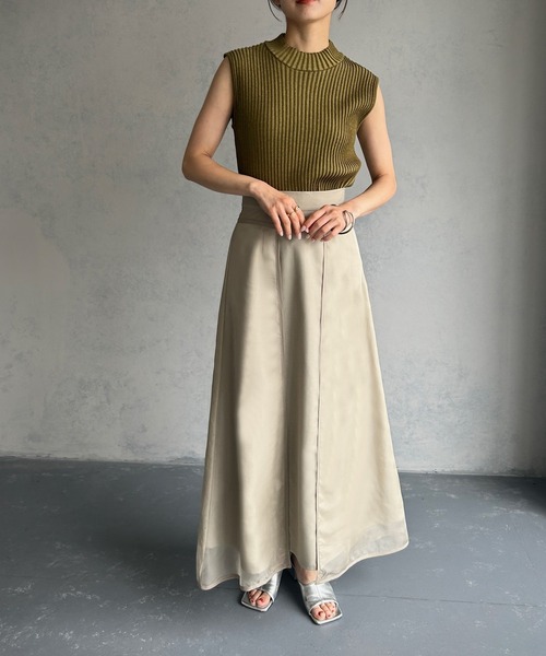 &g'aime（アンジェム）の「【&g’aime】パイピングシアーロングスカート（スカート・レディース・グレイッシュベージュ/ブラック・FREE）」の20枚目の写真