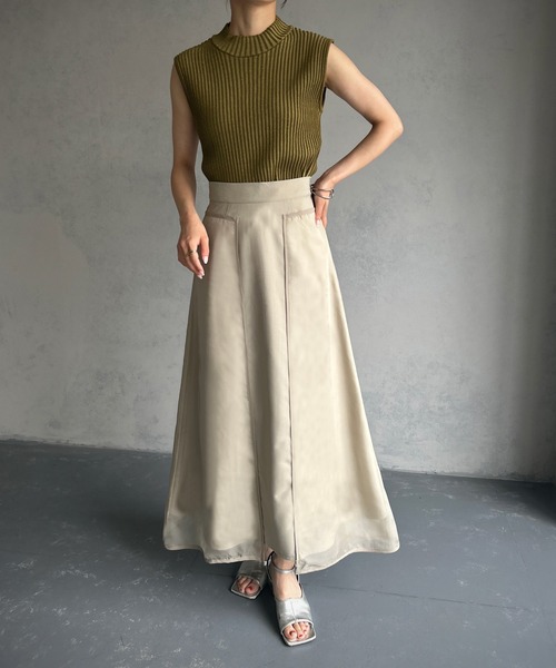 &g'aime（アンジェム）の「【&g’aime】パイピングシアーロングスカート（スカート・レディース・グレイッシュベージュ/ブラック・FREE）」の21枚目の写真